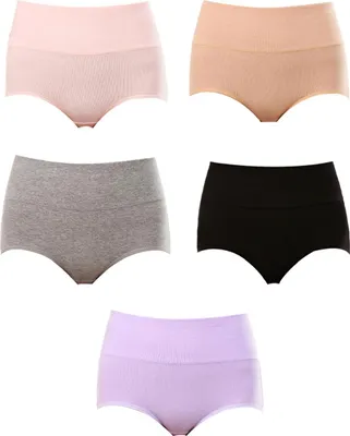 Produktbild von 5-teilige Unterwäsche mit hoher Taille für Damen, Höschen für Damen (L), 5 Farben, einfarbige Damenhöschen