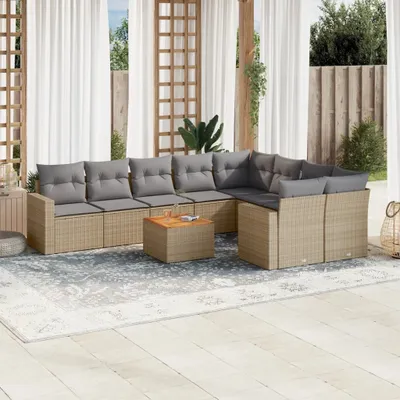 Produktbild von Design 10-tlg. Garten-Sofagarnitur mit Kissen Beige Poly Rattan, Gartenmöbel-Sets 2024 Neu