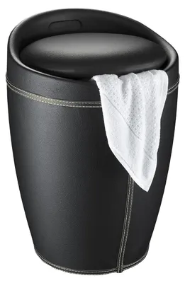 Immagine prodotto di WENKO sgabello da bagno CANDY cesto per la biancheria 20L borsa da collezione sedile in pelle look box nero