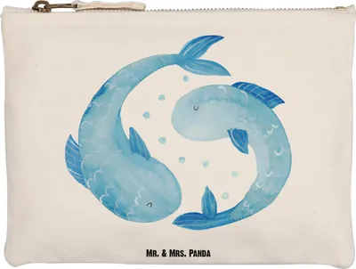Produktbild von Mr. & Mrs. Panda Federmappe Sternzeichen Fische Grösse XL Große - Weiß - Geschenk, pencil case, Etui, Sternbild, Stoffbeutel, Mäppchen, Kosmetiktasche, Geburtstag Februar