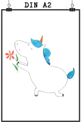 Produktbild von Mr. & Mrs. Panda Bild Einhorn Blume DIN A2 - Weiß - Geschenk, Posterdruck, Einhörner, Unicorn, wanddeko, drucke, Verlobung, Pärchen, Liebe, Plakat, Wanddekoration, Ehe
