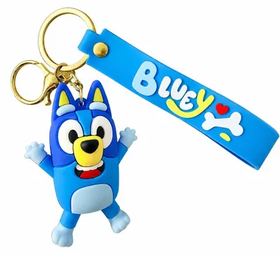 Produktbild von Bluey Bandit Heeler Schlüsselanhänger Kinder Silikon Anhänger für Rucksack Tasche Schule Kita, ca. 6,5 x 5,5 cm