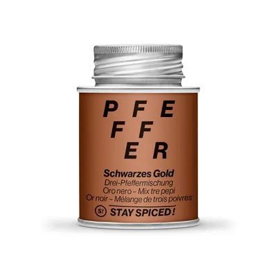 Produktbild von STAY SPICED  Pfeffermischung Schwarzes Gold I fein geschrotete, einzigartige Pfeffermischung I Ohne Zusatzstoffe | Füllgewicht 70g