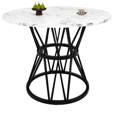 Produktbild von Flieks Esstisch für 4 Personen, Rundtisch 100x100x76 cm, Küchentisch mit marmorierte Tischplatte und Metallbeinen, schwarz