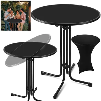 Produktbild von TolleTour TolleTour Stehtisch Bistrotisch Metall Garten Tisch Ø 80 cm Bartisch Schwarz inkl. Husse