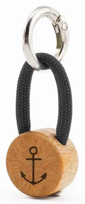 Produktbild von GIPFELWELLE Handgemachter Holz Schlüsselanhänger mit Gravur Kette Ring 4 mm Paracord Segeltau, Damen Herren, Anker, Anthrazit