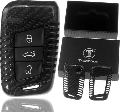 Produktbild von Auto Schlüssel Echt Carbon Schutz Hülle Hardcover Schwarz kompatibel mit VW Passat B8 Arteon Skoda Kodiaq KEYLESS SMARTKEY