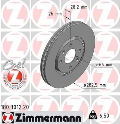 Obrázek produktu pro 2 brzdové kotouče Zimmermann 282 mm vpředu pro Citroen Xantia + Break Coupe