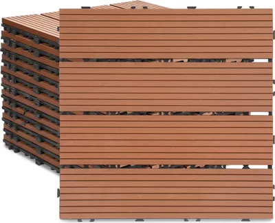 Obrázok produktu pre Jopassy WPC terasové dosky terasové dosky vzhľad dreva 30x30cm, 44 kusov = 4m² dlaždice podlahové dlaždice click dlaždice s click systémom podlahové krytiny hnedé