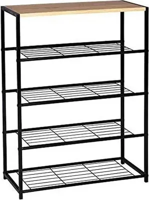 Obrázok produktu pre WOLTU Regál na topánky so 4 policami, regál na cca 12 párov topánok, 63x83x30 cm, svetlý dub + čierna