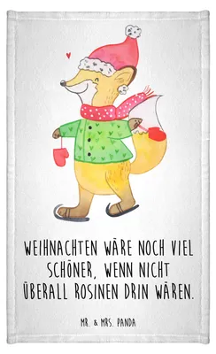 Produktbild von Mr. & Mrs. Panda Handtuch Fuchs Schlittschuhe - Weiß - Geschenk, Heiligabend, Frotteehandtuch, Kleines, Winter, Weihnachtsdeko, Gäste-WC, Weihnachtsbaum, Gästetuch