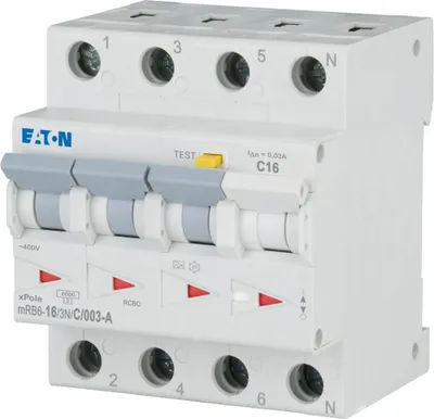 Produktbild von Eaton FI/LS-Kombischalter 16A 30mA 3N-polig Eaton mRB6-16/3N/C/003-A, 1 Stk.