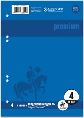 Produktbild von Staufen® 734033604 Ringbucheinlage PREMIUM LIN 4 - A5, 90 g/qm, 50 Blatt