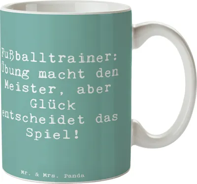 Produktbild von Mr. & Mrs. Panda Trinkbecher Spruch Fußballtrainer Erfolgskick - Meeresbrise - Geschenk, Berufe, handgefertigte Geschenke, für Berufstätige, Teetasse, Kaffeebecher, Beruf