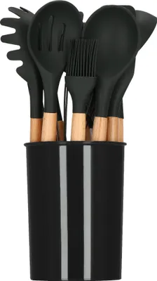 Produktbild von 12tlg Silikon Kochbesteck Kochlöffel Küchenhelfer Kochutensilien Set Kochset - Schwarz