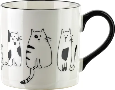 Zdjęcie produktu dla Filiżanka porcelanowa Cottello z motywem kota, 9 x 13 x 9 cm, biała, 1 sztuka