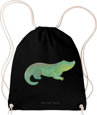 Produktbild von Mr. & Mrs. Panda Jutebeutel Krokodil - Schwarz - Geschenk, Meer, wander rucksack, Freundin, Beste, Baumwollbeutel, Baumwolltasche, Lieblingsmensch, gym tasche, Turnbeutel