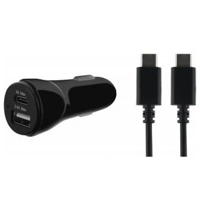 Obrázok produktu pre BigBen Connected, nabíjačka do cigaretového zapaľovača s káblom USB-C / USB-C, čierna