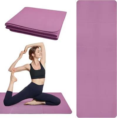Obrázok produktu pre Skladacia podložka na jogu – fitness podložka – na cvičenie doma – obojstranná, protišmyková – 183 x 61 cm – fialová