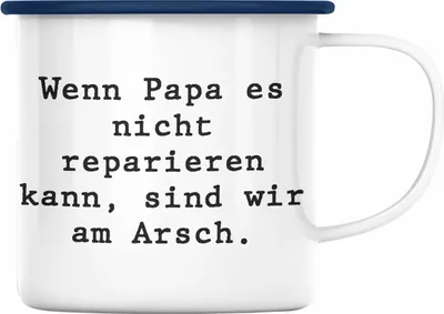 Produktbild von Trendation - Wenn Papa Das Nicht Reparieren Kann Geschenk Emaille Tasse Vater Vatertag Geschenkidee Vatertagsgeschenk von Sohn Tochter Lustige Sprüche Emaille Emaille Tasse Papa Lustig (Blau)