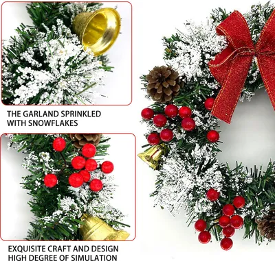 Image de Couronne de No?l pour la maison���r 12 pouces-k��nstable fenêtre d'hiver avec Tinnecones Bell baies bowknot Arbre de No?l guirlande mur de vacances cheminées décorations