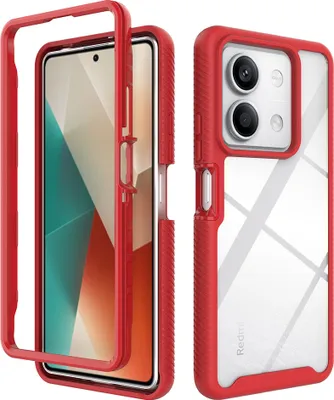 Produktbild von Redmi Note 13 5G Hülle, Hybrid Transparente Rückseite TPU Bumper Stoßfest Schutzhülle für Xiaomi Redmi Note 13 5G Rot