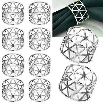 Serviettenringe, 10 Stück, silber, rund, Metall, Tischdeko