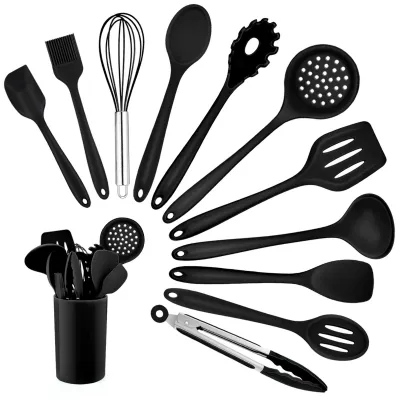 Image de Omgoods - Ensemble d'ustensiles de cuisine en silicone, 12 pièces, noir