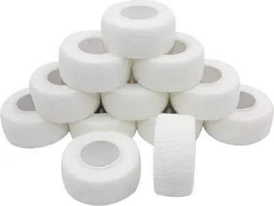 Obrázok produktu pre 12 kusov koheznej elastickej fixovacej bandáže, samolepiacej, šírka 2,5 cm, dĺžka 4,5 metra, vhodná na fixáciu rán, na ruku, predlaktie, koleno, nohu, kĺby, na prsty, ako náplasť, biela