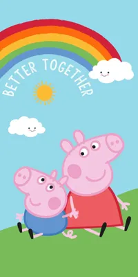Immagine prodotto di Peppa Pig asciugamano per bambini Asciugamano da bagno Asciugamano per sauna Peppa Wutz Schorsch Wutz Better Together Rainbow Sun Clouds 70 x 140 cm 100% cotone