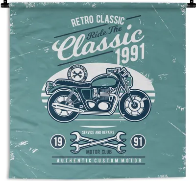 Produktbild von MuchoWow® Wandteppich Wandbehang Motorrad - Werkzeuge - Retro 150x150 cm Tapisserie Dekoration Wandtuch - Wohnaccessoires - Modernes