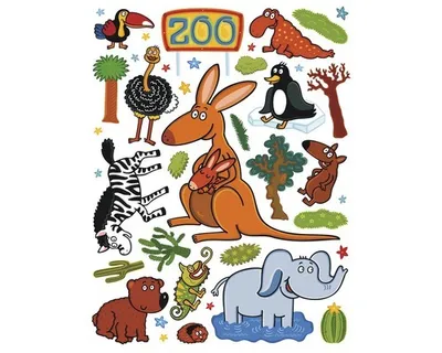 Obrázek produktu pro Samolepka na zeď, dětský motiv, maxi, zoo