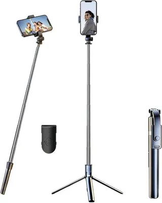 Immagine prodotto di Treppiede per smartphone da 1,7 m con telecomando Bluetooth, asta per selfie estensibile, stabilizzatore ruotabile a 360° per vlog/livestream