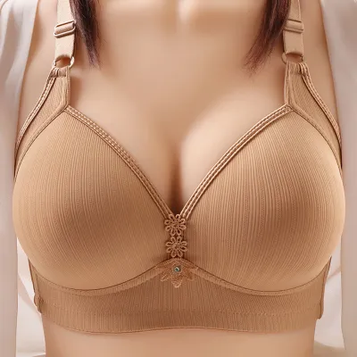 Produktbild von Damen-BH, einfarbig, Push-Up, Anti-Hängenbleiben, kabellos, gepolstert, weich, atmungsaktiv, verstellbarer Riemen, gestreifte Textur, Mutter-Brust-Stütz-BH