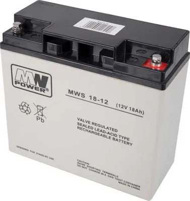 Produktbild von MW Power MWS 18-12, Plombierte Bleisäure (VRLA), 12 V, 1 Stück(e), Schwarz, Grau, 18 Ah, 5 Jahr(e)
