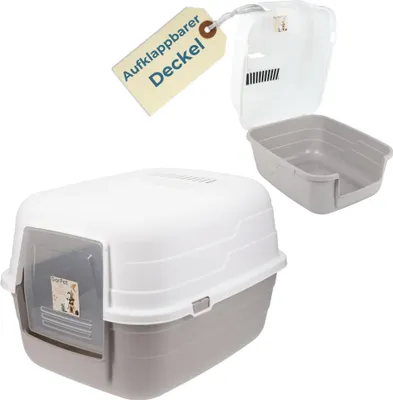 Produktbild von Katzenklo mit Deckel Aktivkohlefilter Katzentoilette Katzen WC Hauben Toilette Klo grau modernes Design
