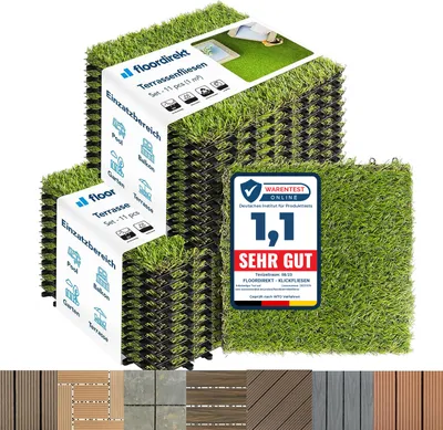 Produktbild von Fliesen Terrassenfliesen Klickfliesen Balkonfliesen wetterfest Gras-Design 30 x 30 cm 22 Stück (2m²)