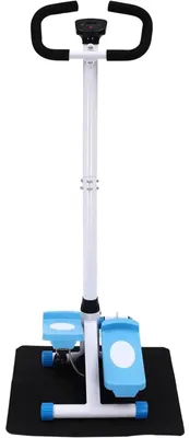 Obrázok produktu pre Fitness stepper – hydraulický stepper – s držadlom – odporové pásky 90 cm – nosnosť do 150 kg – rozmery 29×39×110 cm – modro-biely