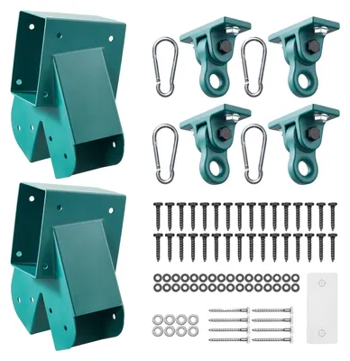 Immagine prodotto di VEVOR Set di 6 supporti per altalena, kit di fissaggio per altalena comprensivo di 2 giunti a forma di A per travi da 94x144 mm e gambe da 94x94 mm, 4 ganci per altalena da 567 kg e materiale di fissaggio per altalena da esterno, verde
