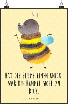 Produktbild von Mr. & Mrs. Panda Bild Hummel flauschig DIN A0 - Gelb Pastell - Geschenk, Kunstdruck, Plakat, Lustige Sprüche, Biene, Natur, wanddeko, Posterdruck, Blume, drucke
