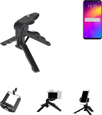 Produktbild von K-S-Trade Stativ Tisch-Ständer Dreibein Handy-Stativ Ständer kompatibel mit Meizu Note 9 Mini-Stativ Smartphone Tripod Handy-Stativ aus Plastik