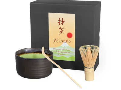 Produktbild von Matcha Set / Matchaset / Matcha Schale 500ml anthrazit/grün, mit Besen/Löffel in Geschenkbox
