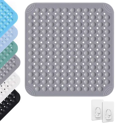 Image de Tapis de douche 80 x 80 cm en PVC gris, avec ventouses et orifices de drainage