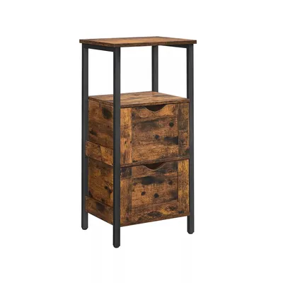 Productafbeelding van And OutdoorMatch Kast Lewis - 2 lades - Open vak - Kommode - Badkamermeubel - 37x30x80cm - Vintage - Bruin zwart