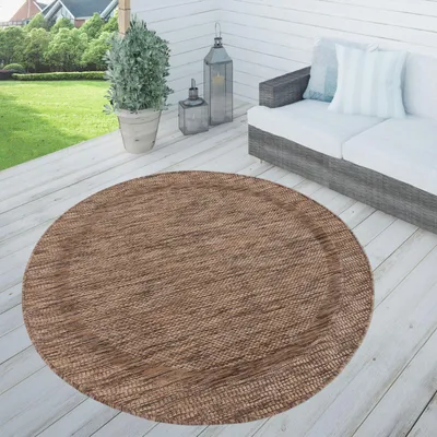 Produktbild von TT Home In-& Outdoorteppich Wetterfest Terrasse Küche Modern Mit Umrandung Unifarben Größe 120 cm Rund