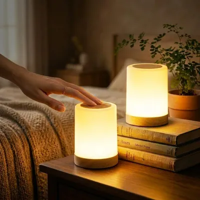 Produktbild von LED Nachttischlampe 2er Set, Nachttischlampe Touch dynamisch Dimmbar, 3 Modi USB Aufladbar, Nachtlicht Kinder Batterie mit Timing Tischlampe