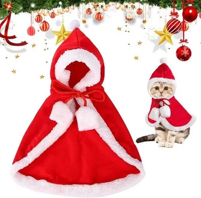 Productafbeelding van Kerstcape voor Hond en Kat - Warm & Feestelijk Huisdierkostuum - Rood met Muts