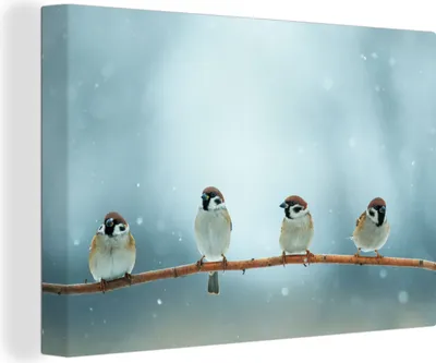 Obrázek produktu pro OneMillionCanvasses® - Obrazy na plátně - 140x90 cm, Ptáci - Vrabec - Sníh - Zima, Nástěnné umění tisk Nástěnná dekorace - Fotografie na plátně - Malba na dřevěném rámu