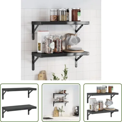 Obrázok produktu pre The Living Store Nástenné police 2 ks. 50x23,5 cm čierna nerezová oceľ