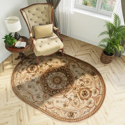Immagine prodotto di Tappeto ovale Soggiorno Camera da letto Pile corto Design classico Beige Marrone ÖKOTEX 70 x 140 cm